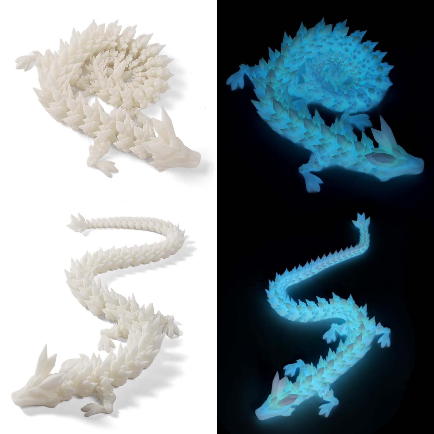 TXB3DOK 31.5" Large Glow in The Dark 3D Printed Dragon，3D Dragon Toys Bigger Fidget Crystal Animals Toys, 3D Printed Articulated Animals for Home