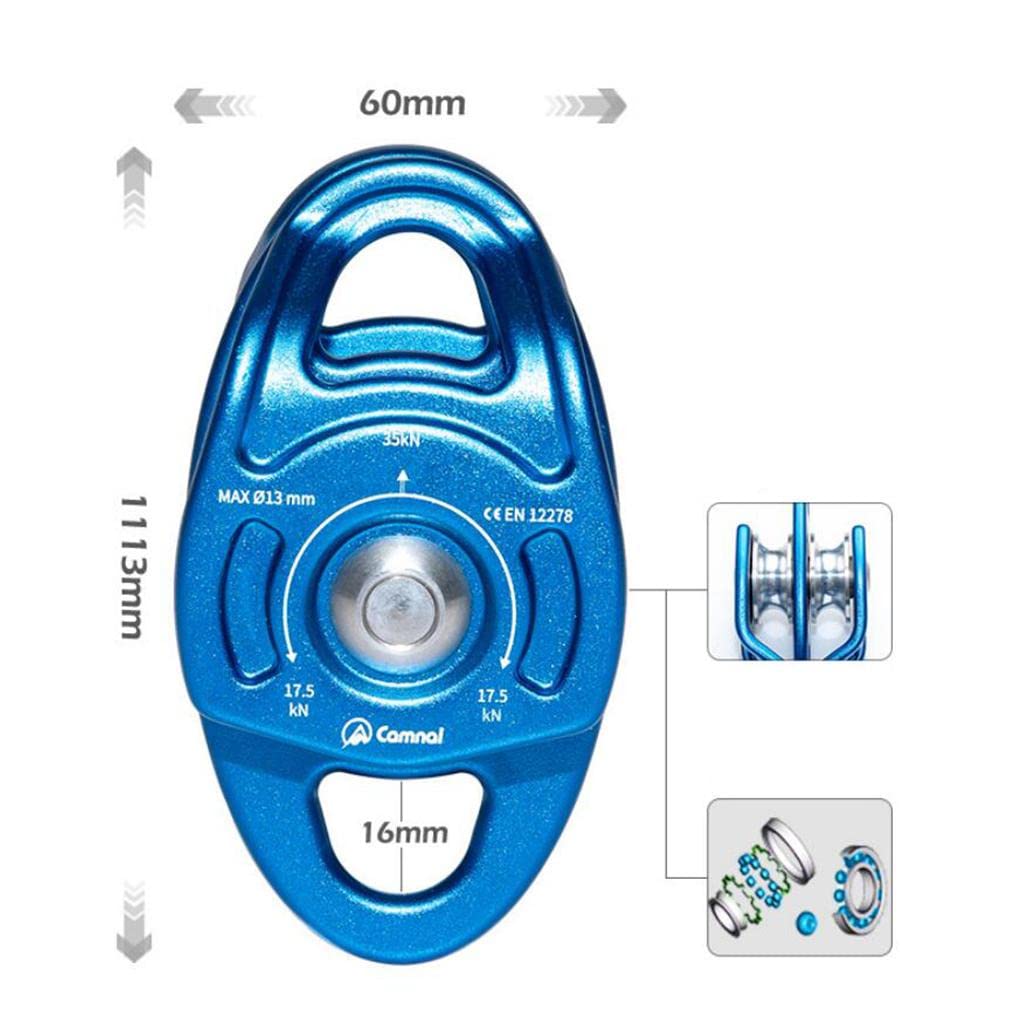 Qianly Doble Polea Portátil Equipada con Doble Rodillo Rotatorio y de Rodamientos Resistente para Cuerda de hasta 13mm Fabricada en Aluminio Ligero