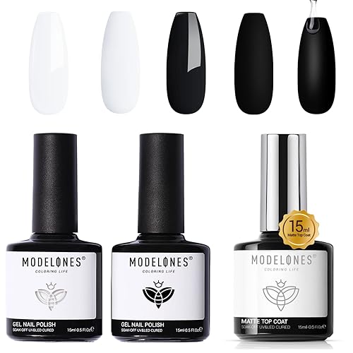 modelones Kit de 2 esmaltes de uñas de gel y capa superior de gel mate de 0.5 fl oz cada uno