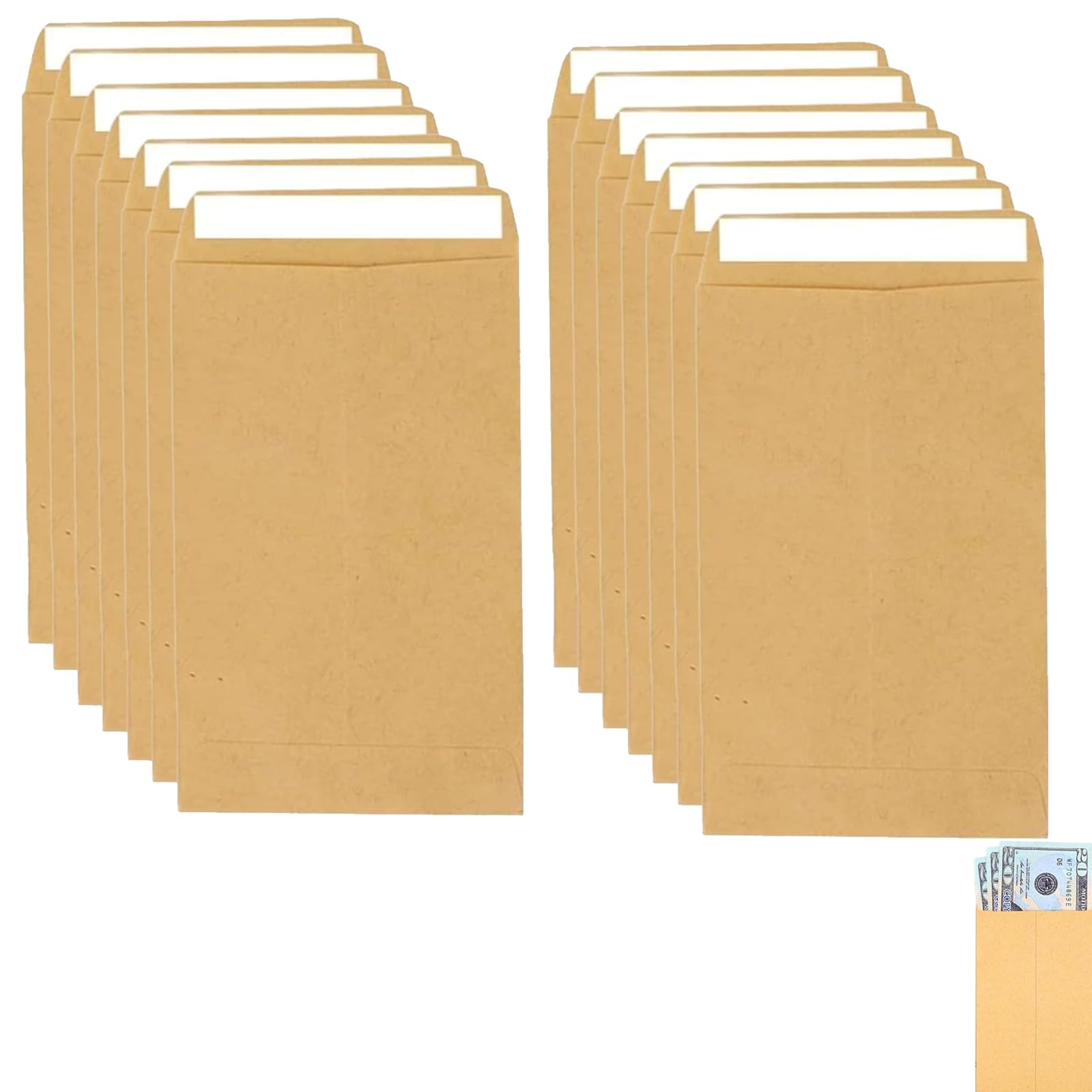 150 Pcs Brown Kraft Paper Envelopes, Self-Seal Kraft Envelopes, Multipurpose Envelopes for Seeds, Coins, Cash, Stamps, Beads, Portable Size for Home, Office and Daily Organization, 3.5x2.24inch