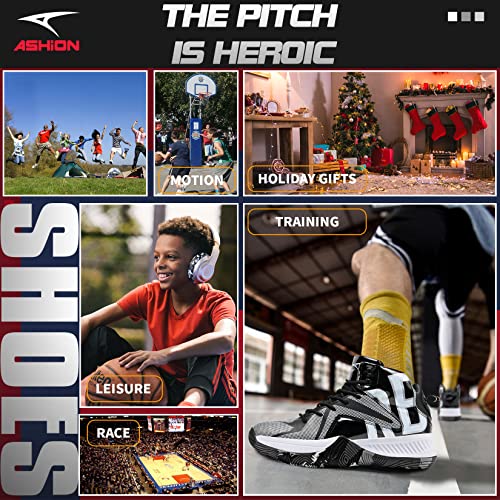 Ashion Kids Basketball Shoes Boys Girls High Top Sneakers Non Slip Running Shoes For Unisex Kids Black Silver Big Kid Size 7.5 #TOP6