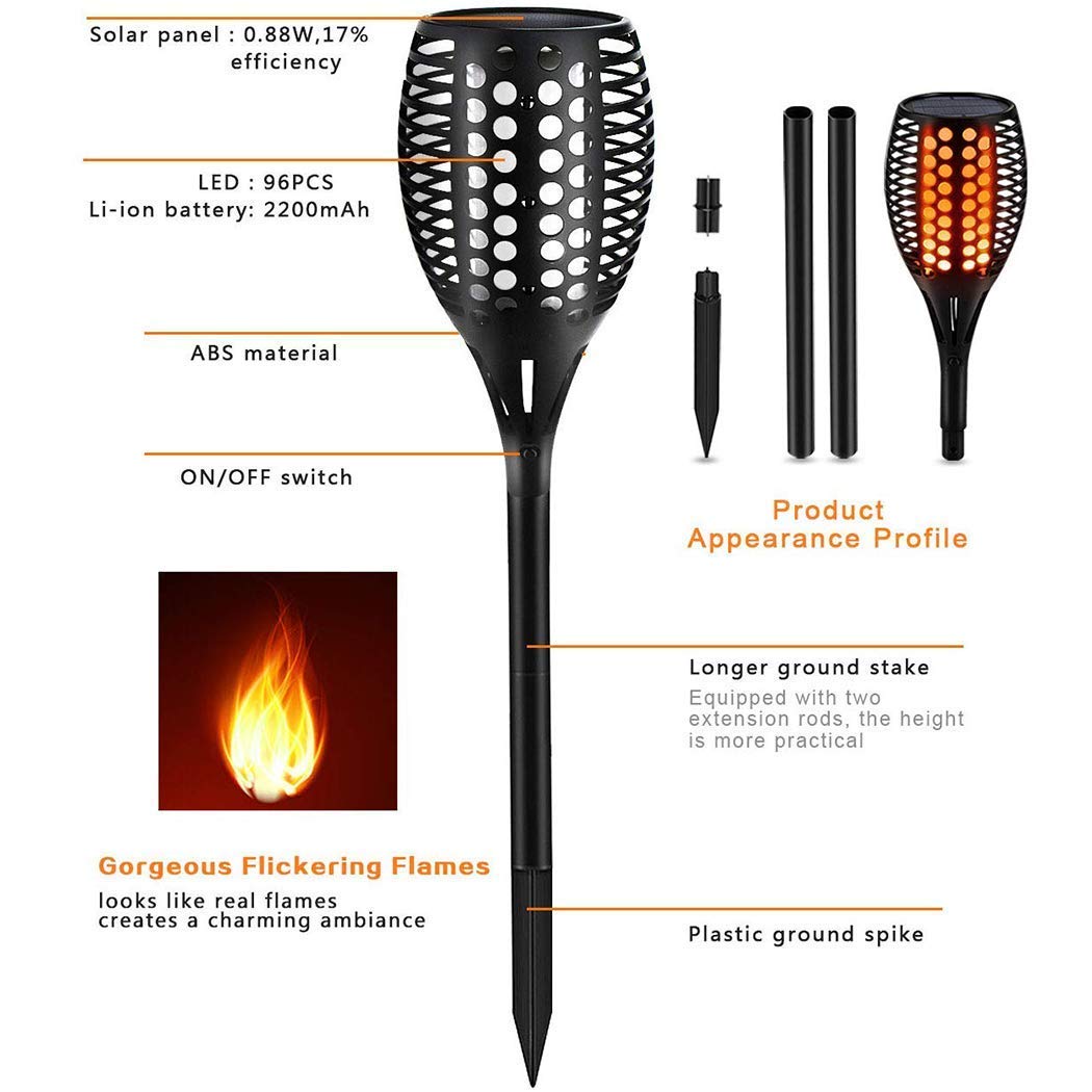 LED Solarne latarnie ogniskowe, migotliwe, tańczące, światła do ogrodu, solarne płomienie, światła od zmroku do świtu, automatyczne włączanie/wyłączanie, wodoodporne światła solarne do ogrodu