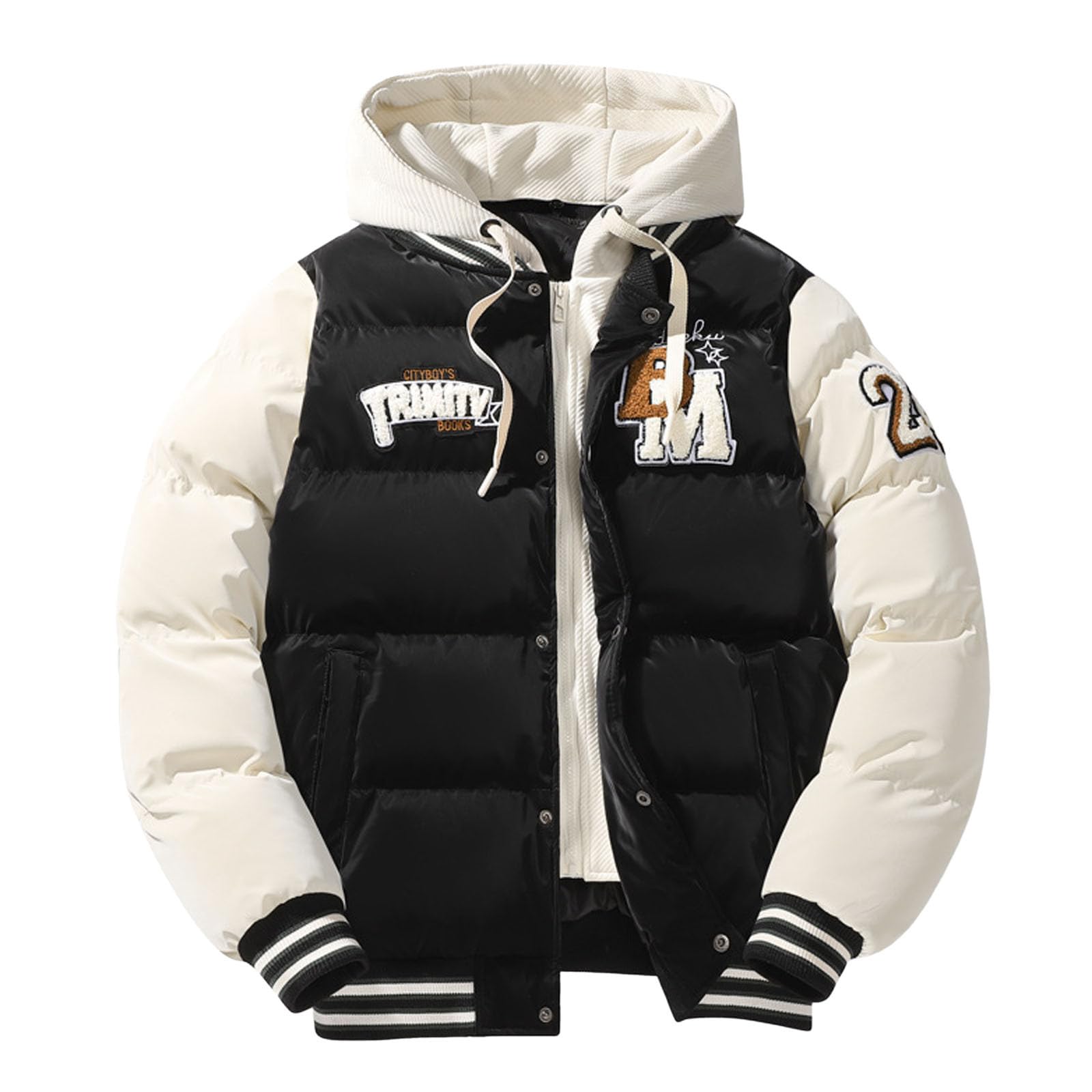 Genérico Chaqueta Impermeable Hombres, Chaqueta Acolchada Hombre, con Cremallera con Capucha con Bolsillos Espesamiento Cazadora Plumas Color Sólido Holgados Moda Abrigo Adecuado para Clima Frío