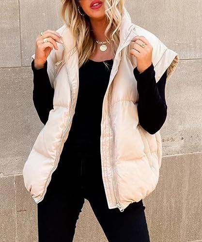 Miniatura 3 de Niceyi Women's Quilted Puff Vest Short Sleeve Zipper Waistcoat Outerwear Padded Jacket Winter Coat with Pockets
