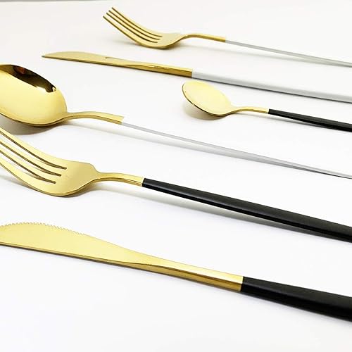 Vista 5 de Set de cubiertos Gugrida, juego de cubertería reutilizable, de acero inoxidable 18/10, set de cubiertos reflejantes, ideal para reuniones familiares