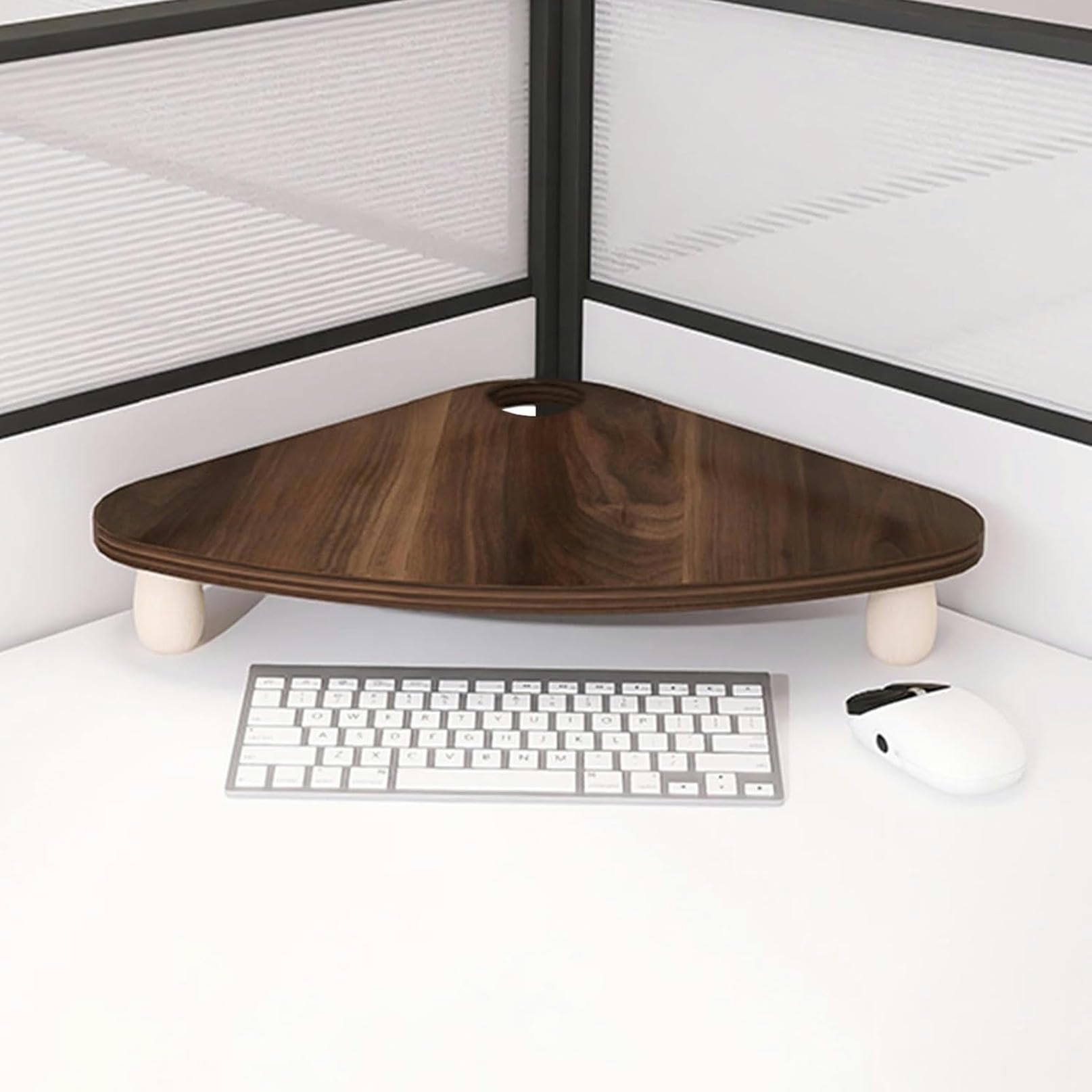 CGJseFH computer stand, Triangle Monitor Stand Riser for Desktop, Wooden Corner Screen Holder, Office Computer Organizer with Wire Combing Hole,White(Brown)