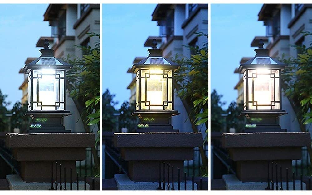 Luci da cortile quadrate luci a colonna solari LED impermeabili IP54 lampade da giardino pali di recinzione illuminazione per esterni tradizionale cancello nero portico lanterna in vetro colonna