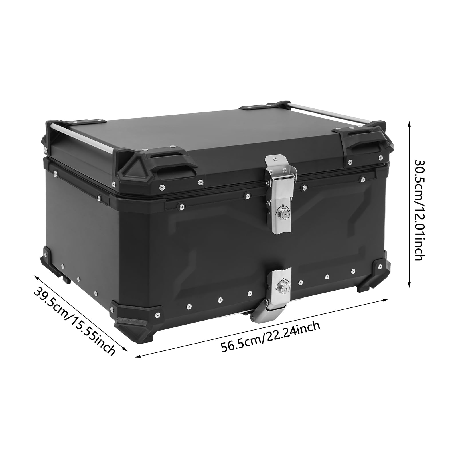 Schwarz Universal Motorrad Topcase Aluminium Hard Motorradkoffer wasserdichte Top Case Gepäckträger Koffer Motorrad Heckbox Tour Tail Box mit Schloss & 2 Schlüsseln,Max. Tragfähigkeit 10kg (65L)