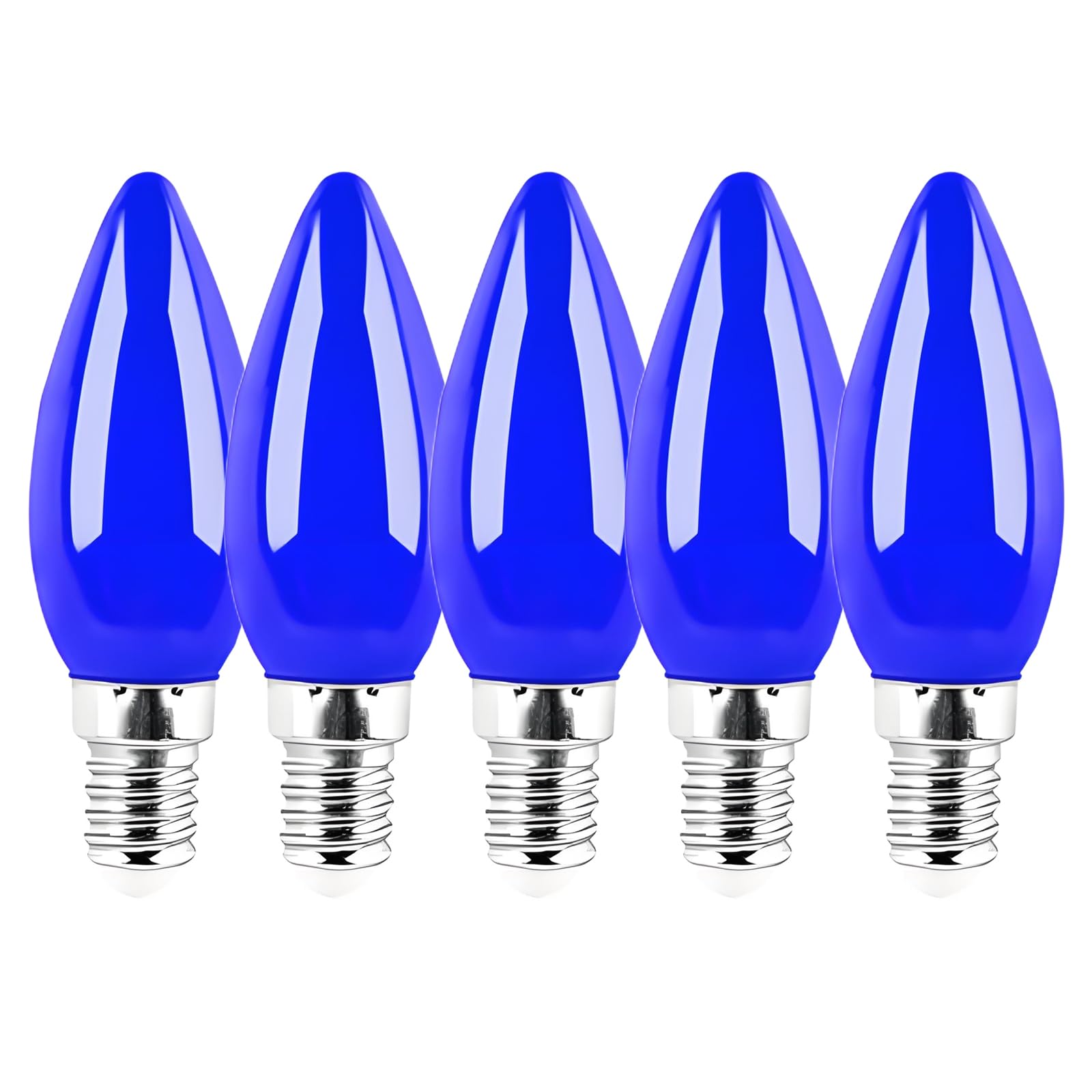 Jiotouhu 5 Pack Blue E14 1W 220V LED Colored Light Bulbs, Plastic Cover, Non dimmable, for Outdoor Indoor String Wedding Party Bar Mood Ambiance Decor