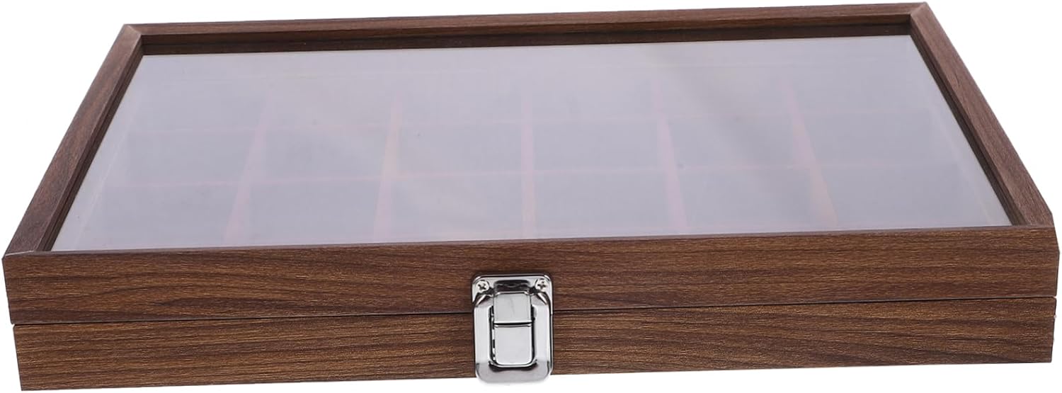 PRETYZOOM Tea Bag Storage Box with Compartments Organizer with Lid for Easy Viewing for Tea Lovers Walnut Wood Finish