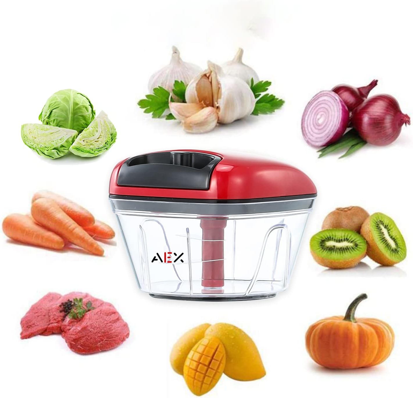 AEX Manual Food Chopper Multi-Function Kitchen Hand Food Shredder Onion Slicer Cutter Dicer Grinder Onion Chopper Pull String for Home Kitchen | 250ml