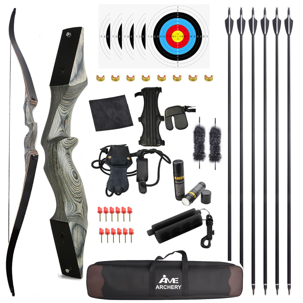 60” Black Hunter Original Recurve Bow Set American Hunting Longbow Archery Woodbow 20-60lbs Right/Left Handed for Archery Hunting Shooting Practice (Left hand Grey, 35 Ibs)