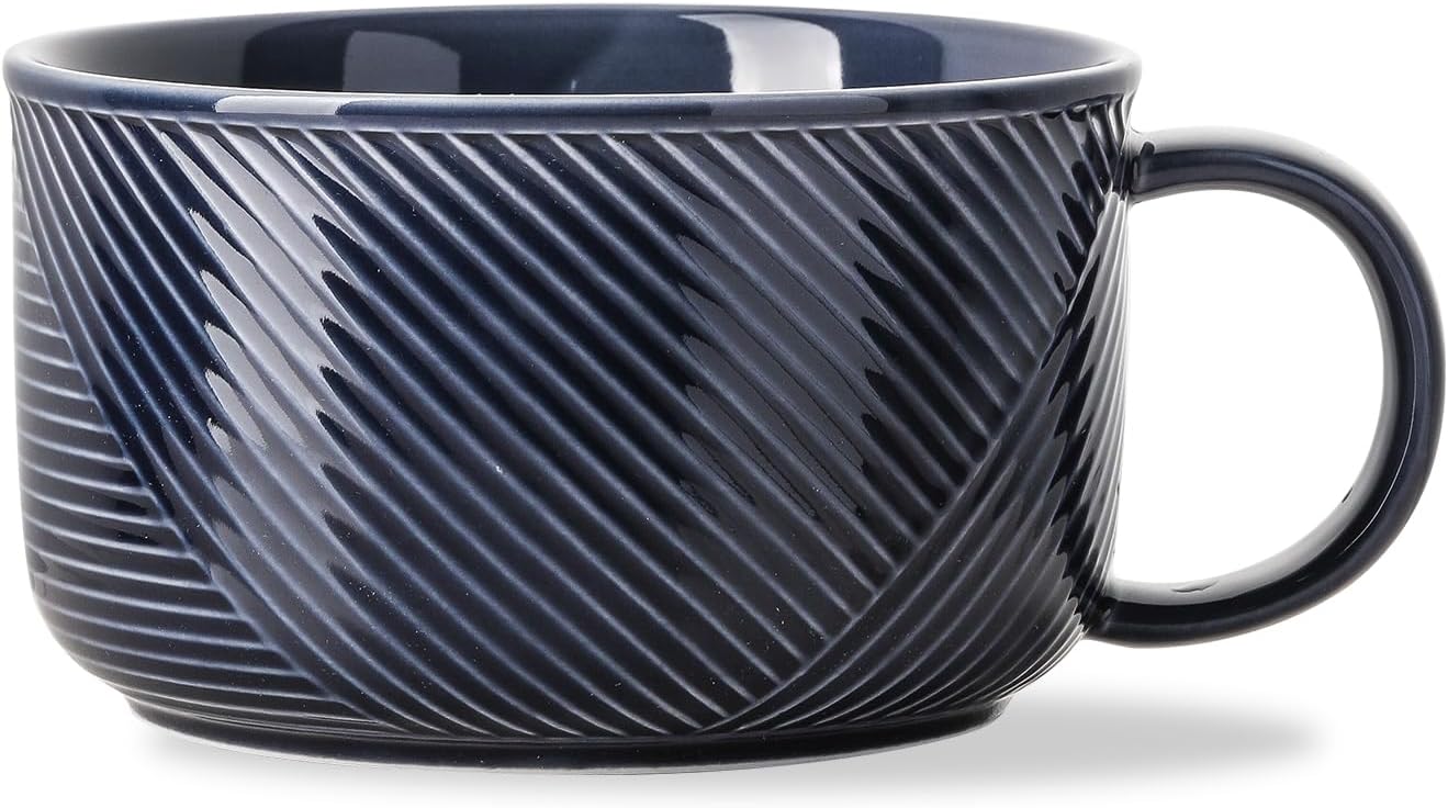 Ceramic Soup Bowl with Handle: 38 oz Microwave Safe Extra Large Mug for Oatmeal, Cereal, Breakfast, Meal Prep, Work Lunch, Dorm Living, Single Serve Dinner - 6 Inch, Navy