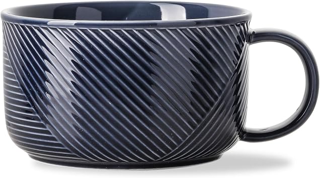 Ceramic Soup Bowl with Handle 38 oz Microwave Safe Extra Large Mug for Oatmeal, Cereal, Breakfast, Meal Prep, Work Lunch, Dorm Living, Single Serve Dinner - 6 Inch, Navy