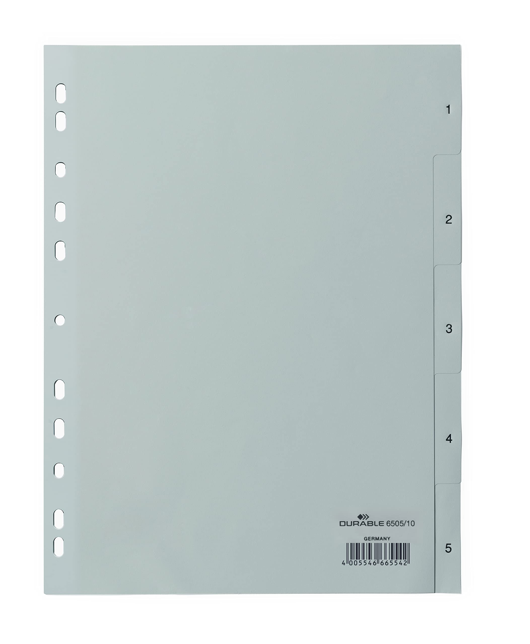 Durable 650510 A4 Portrait Polypropylene File Divider with 1-5 Embossed Tabs - Grey (Pack of 25)