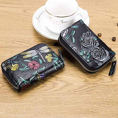Womens Walllet RFID Blocking Leather Credit Card Wallet Flower Retro Coin Purse Zipper Pockets Card Case Holder3