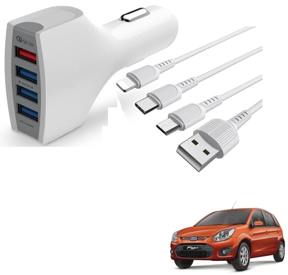 Kozdiko 4 Port USB Car Charger with 3 in 1 Cable for Ford Old Figo (2009-2014) (B09V4YZFP4) Amazon Price History, Amazon Price Tracker