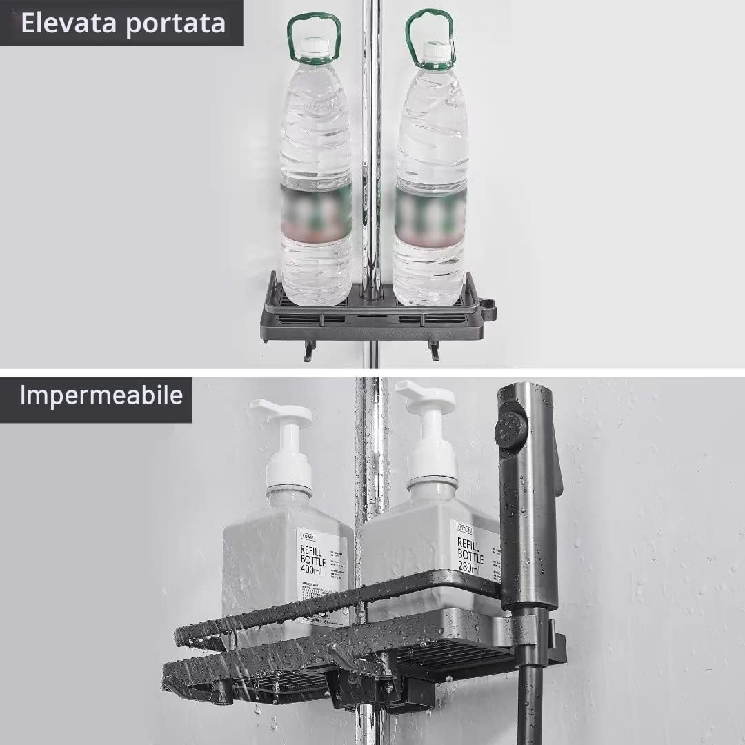 Portasapone Doccia Senza Forare 2 Pezzi Grigio per Binario 22-25mm