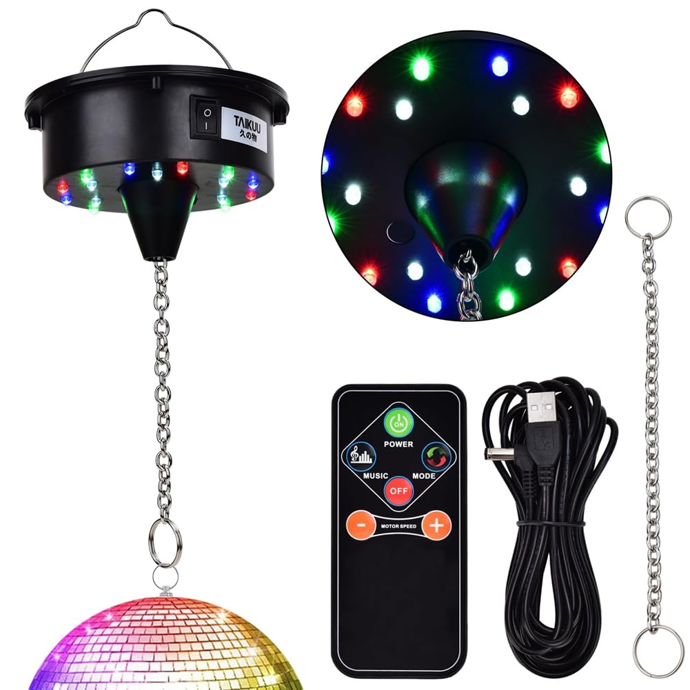 MQODLFP Disco Ball Motor Lights with Remote,3-15RPM Adjustable Spinner 18LEDs for 8 10 12 16 20 24 Inch Duty Mirror Ball Motor