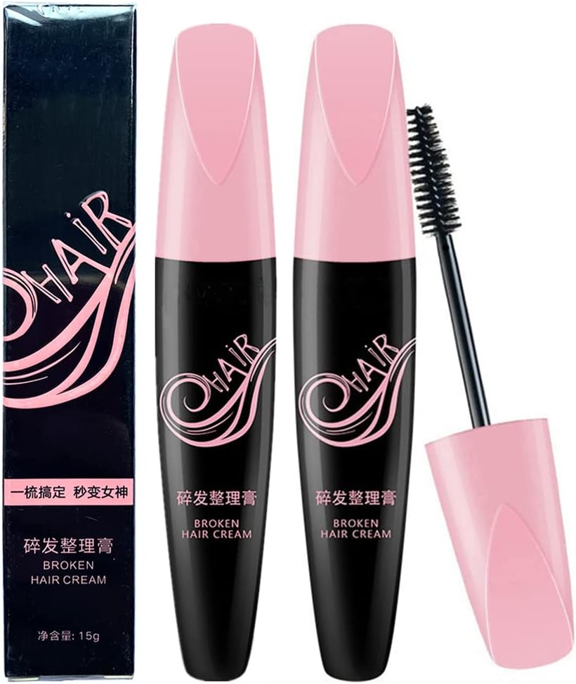 Hair Finishing Stick, 2pcs Hair Feel Stick - Broken Hair Finishing Stick Flyaway Hair Tamer Stick Anti Frizz Hair Mascara with Brush Moisturizing Not-Greasy Hair Styling Gel