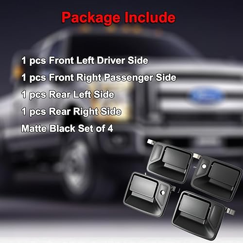 Miniatura 5 de Manija de puerta exterior compatible con modos Ford seleccionados 1999-2016 F250 F350 F450 F550 Super Duty Truck, 2000-2006 Excursion negro mate de