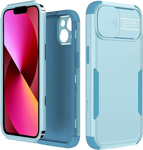 YAUPON Funda para iPhone 13 con cubierta para cámara deslizante, grado militar, resistente a los golpes, resistente a los golpes para iPhone 13