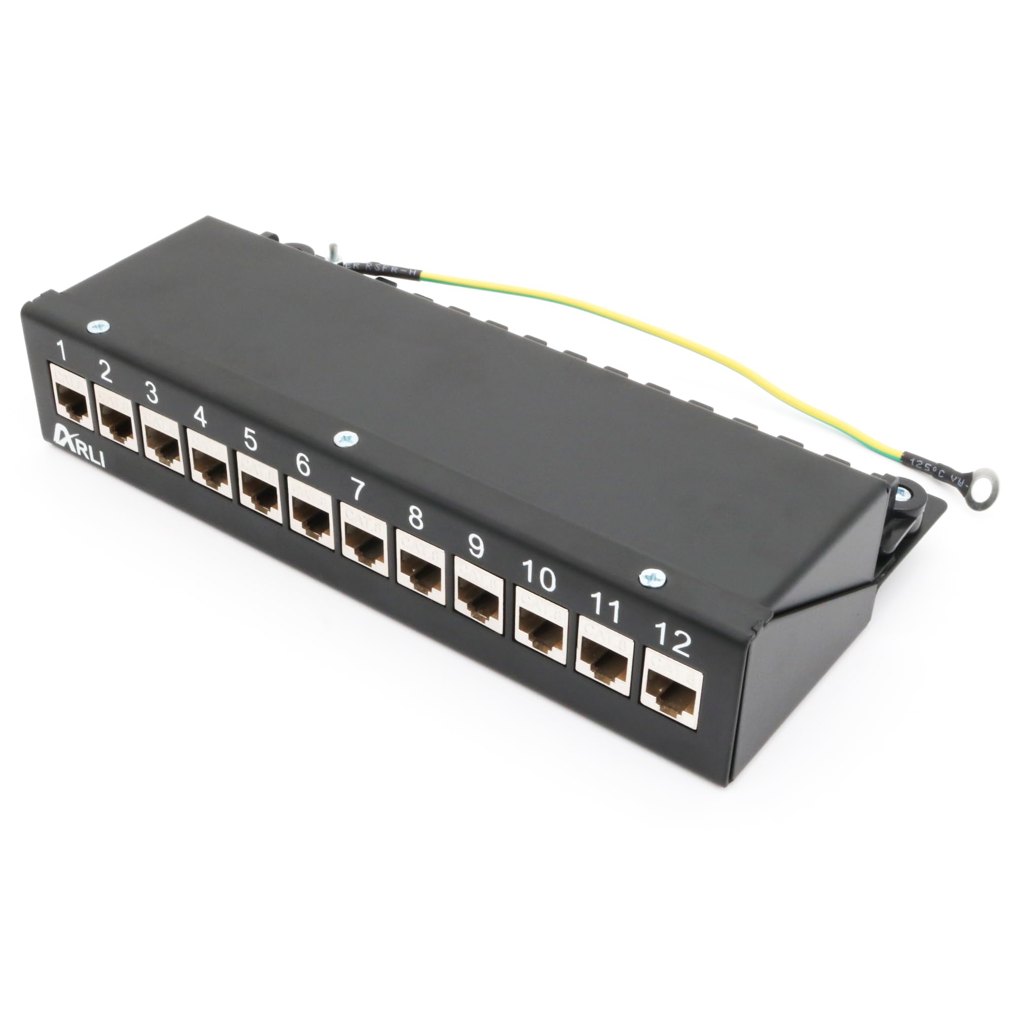 ARLI Patchpanel Cat8 inkl. 12x Keystone Cat8.1 Module – 12-Port Patchfeld Gehäuse Schwarz – Einfache Snap-In Montage – 1HE – Inkl. Kabelbinder & Montagematerial