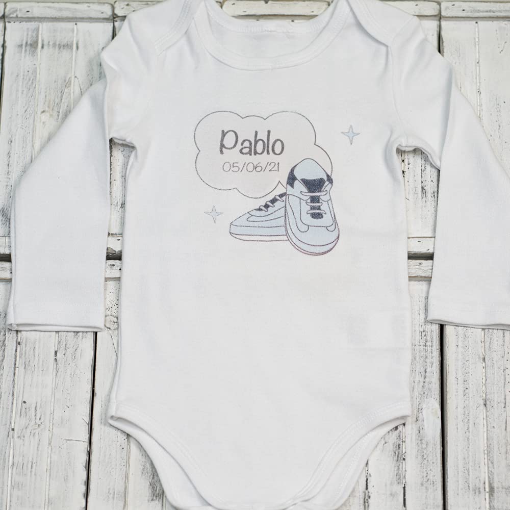 Body personalizzato con nome per neonato | 100% cotone | body a maniche lunghe | per bambino/ragazza | regalo per papate e mamme | neonati | baby shower | blu | 6/12 Mesi | BebeDeParis