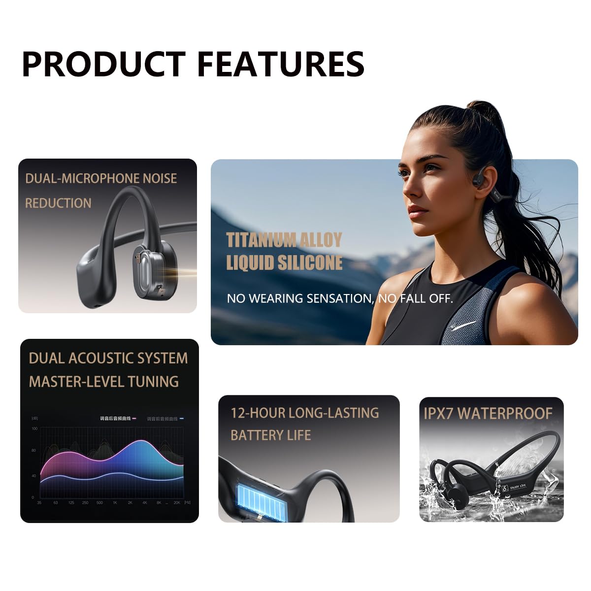 S+ Auriculares de conducción ósea Bluetooth de oreja abierta para deporte y entrenamiento, ciclismo (YQS azul)