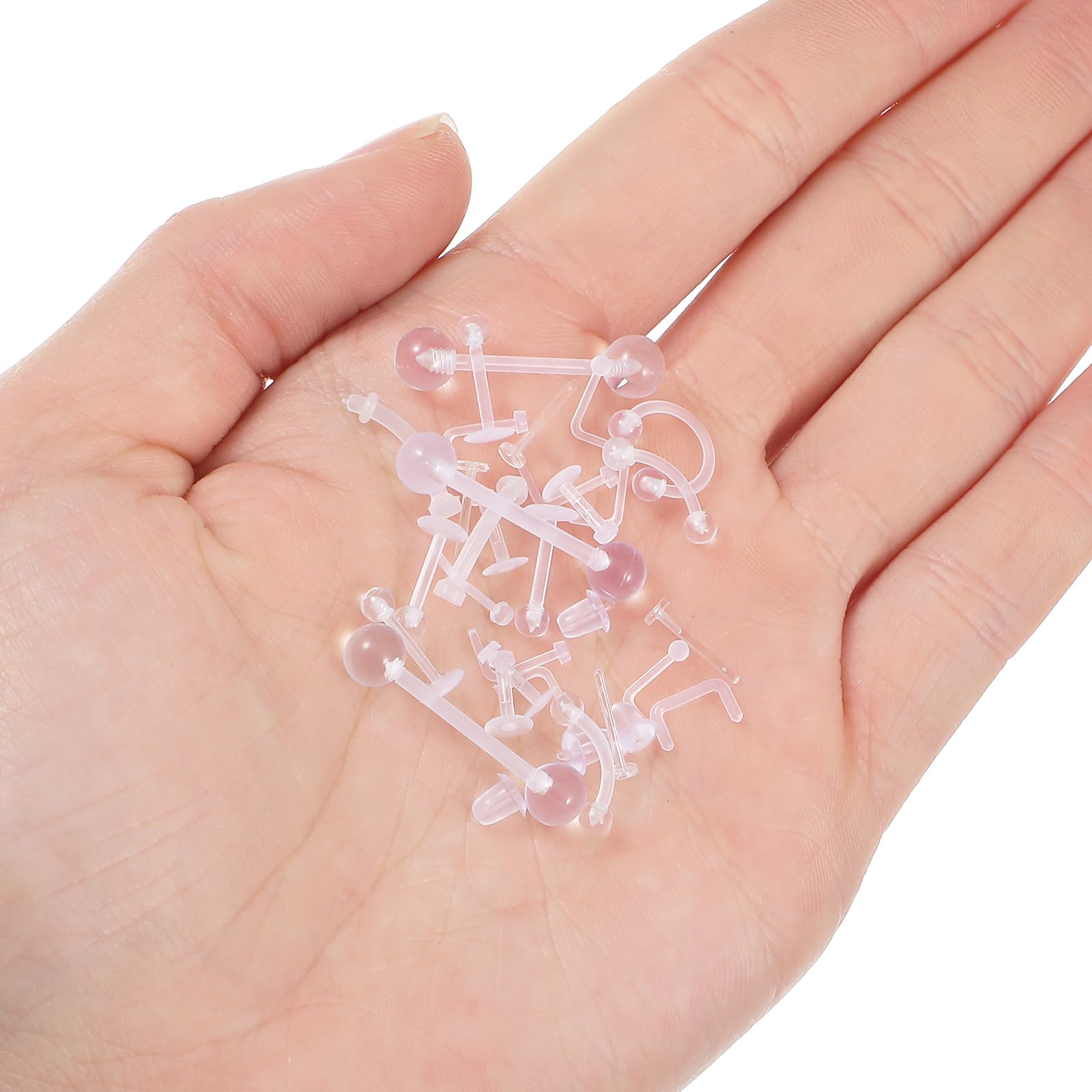 Lusofie Zestaw 29 przezroczystych kolczyków do nosa, warg, chrząstki, brzucha, tragusa, 16 g (1,2 mm) i 14 g (1,6 mm), Akryl