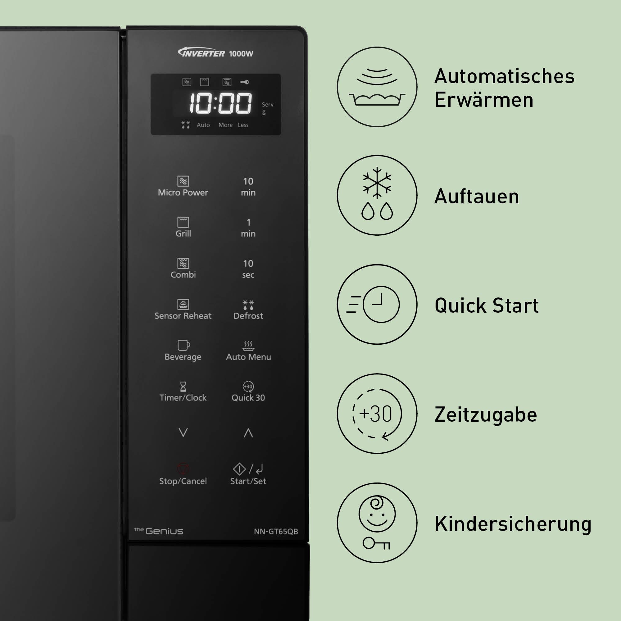 Panasonic NN-GT65QBEPG 31L Kombi-Mikrowelle mit Grillfunktion, 23 Automatische Programme,1000 W, Kombi-Kochen, 7 Leistungsstufen, Turbo-Auftaufunktion, LED-Beleuchtung, Drehteller, Schwarz