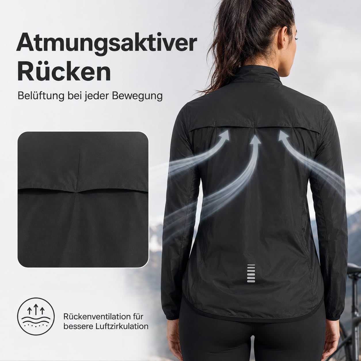 Przewalski Fahrradjacke Damen, Windbreaker Damen Reflektierend Wasserabweisend Atmungsaktiv für Laufen und Radfahren