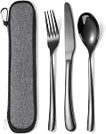 MURRI&MURRDI Travel Stainless Steel Cutlery Set for 1, Reusable Flatware Set with Case,Camping Silverware Set for Work, Knife Fork Spoon Utensil Set 3 Piece, Black