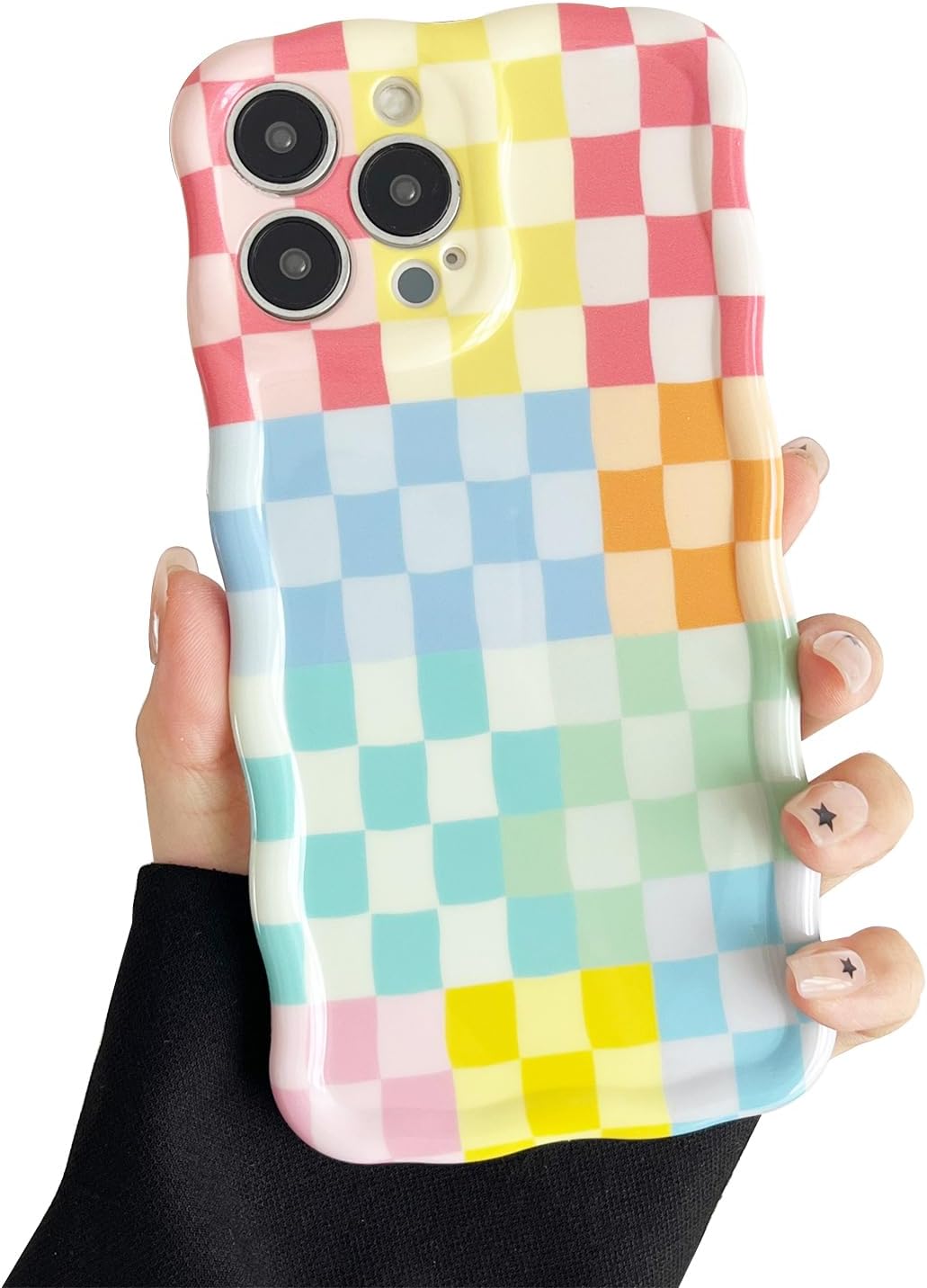 Compatible with iPhone 17 Case, Cute Wave Curly Colorful Checkerboard Plaid Pattern Cover for Women, Soft TPU Shockproof Protection Case Compatible for iPhone 17 (Colorful 4) thumbnail
