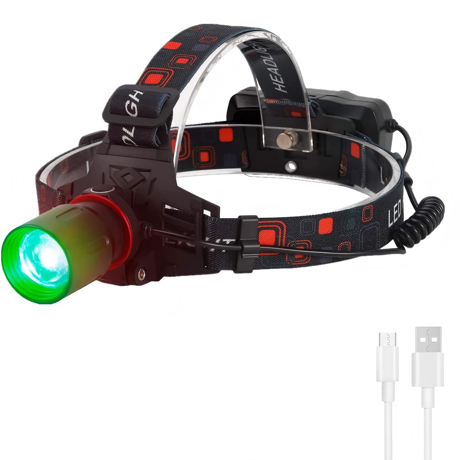 Bestsun Green Light Green Head Torch Rechargeable, Led Headlamp With Night Hunting Headlight Focus Adjustable For Fishing Camping Hiking And Hunting