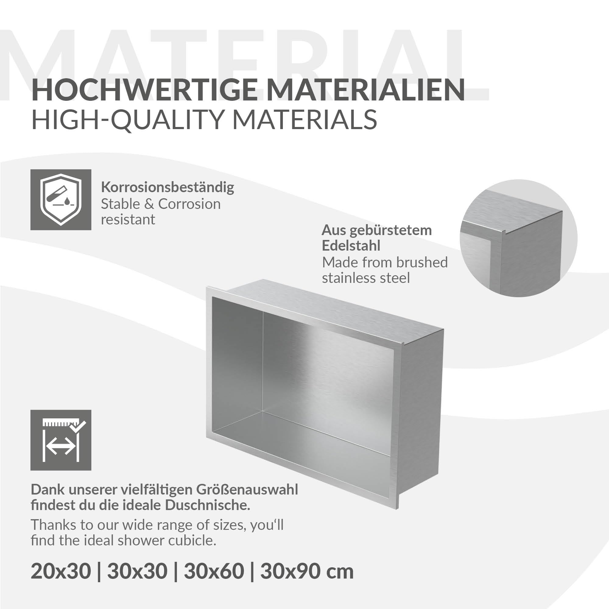 LuxeBath Nicchia a Muro in Acciaio Inox 20x30x10 cm Argento Nicchia per Doccia con Telaio Ripiano Incorporato