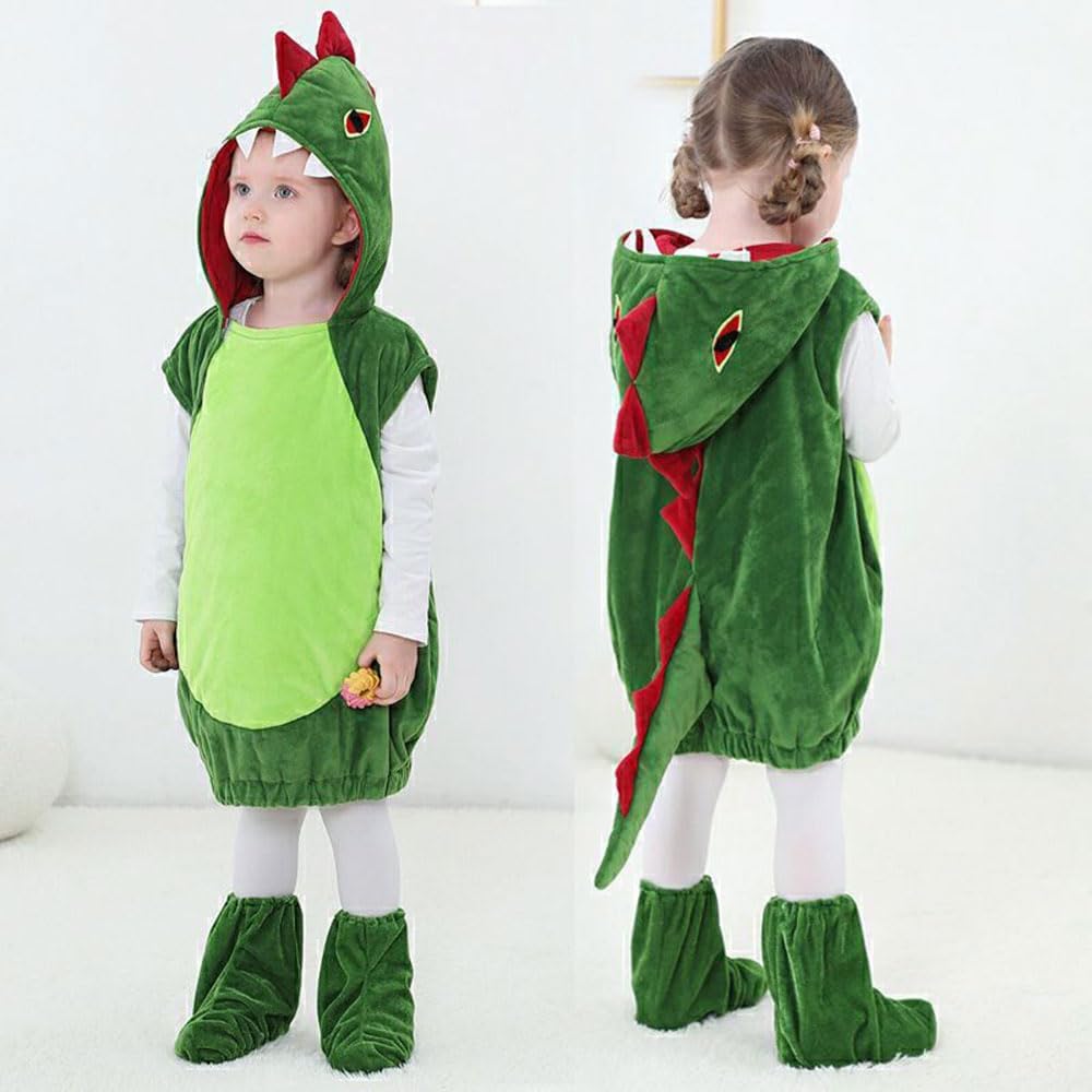 Kids Dinosaur Costume, for Girls Boys, Halloween Unisex Children Dinosaur Cosplay Costumes with Shoes Cover, Cute Toddler Animal Dinosaur Jumpsuit Costumes for Dress Up Cosplay Fancy Dress Party