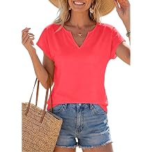 Womens V Neck T Shirts Spring Summer Cap Sleeve Loose Fit Basic Tees for Work Business Casual Office Vacation Clothes
