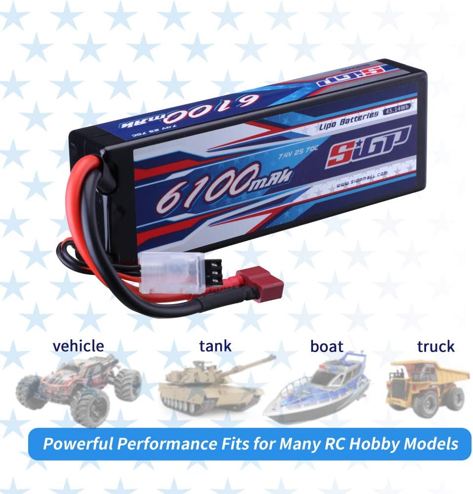 2S Lipo Battery 7.4V 6100mAh 70C Hard Case with Deans T Plug for RC Car Truck Boat Vehicles Tank Buggy Racing Hobby
