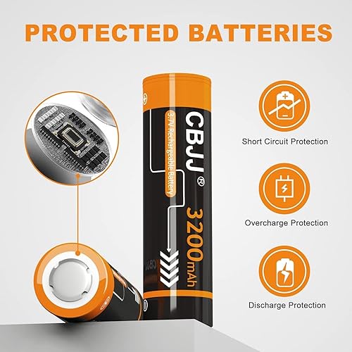 Miniatura 4 de Batería recargable 18650 de 3.7 voltios 3200 mAh 18650 batería plana superior 18650 3.7V batería para linterna, faro, etc. (2 unidades, naranja)