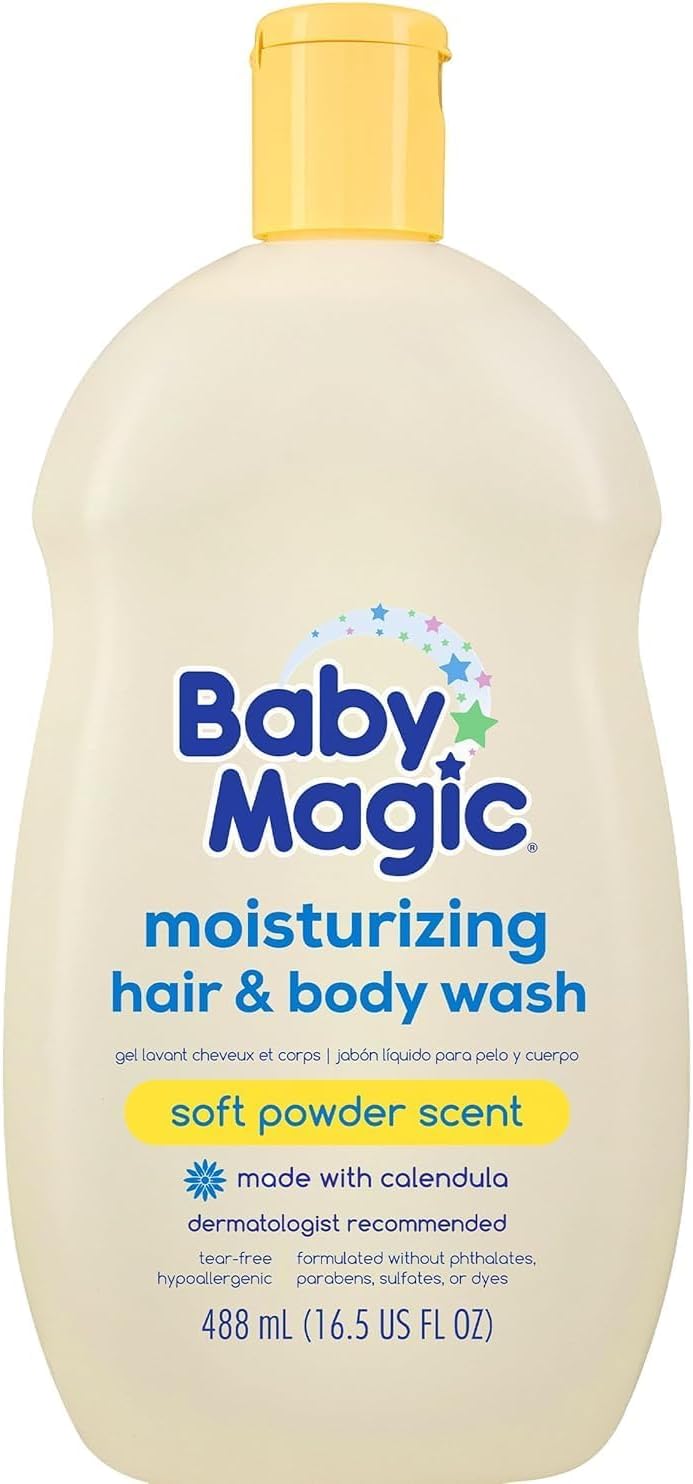 Baby Magic Moisturizing Hair & Body Wash, Soft Powder Scent, 16.5 Fl Oz | Specially Formulated for Baby's Delicate Skin, Made with Calendula, Tear Free, Hypoallergenic