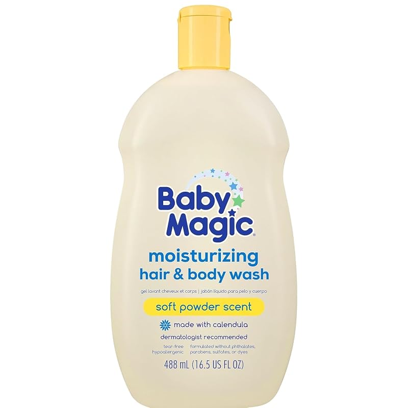 Baby Magic Sabonete líquido para cabelo e corpo com fragrância de talco suave, 490 mL