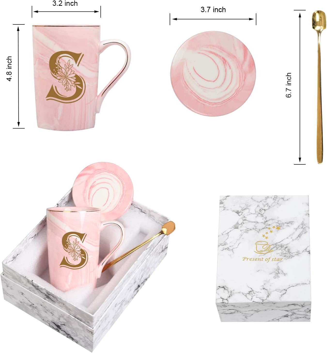 Letter S Personalized Initial Mugs with Flower, Letter S Personalized Novelty Coffee Mug, Novelty Letter Coffee Mugs for Women, Bridal Shower Gifts, Women's Initials Gifts Coffee Mug 14 Ounce Pink - Image 6