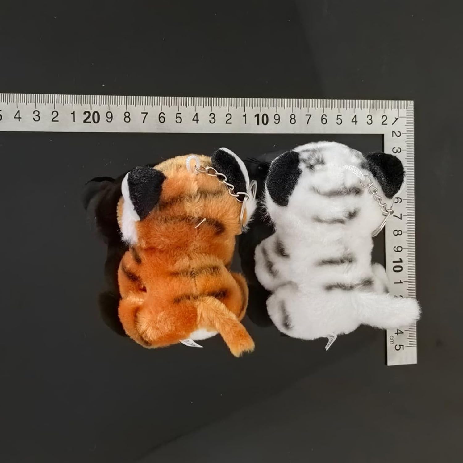 LUOZZY 2PCS Plush Tiger Keychain Stuffed Animal Keyring Pendant Keychains for Backpacks Handbag Bag Purse (Brown, White)