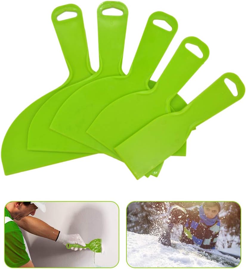 5 Pieces Plastic Putty Knife Set Flexible Paint Scraper Blades Tool Painters Putty for Spackling, Decals, Wallpaper, Baking, Painting, Wall, Car Putty (Green, 2/4/6/8/10 Inch)