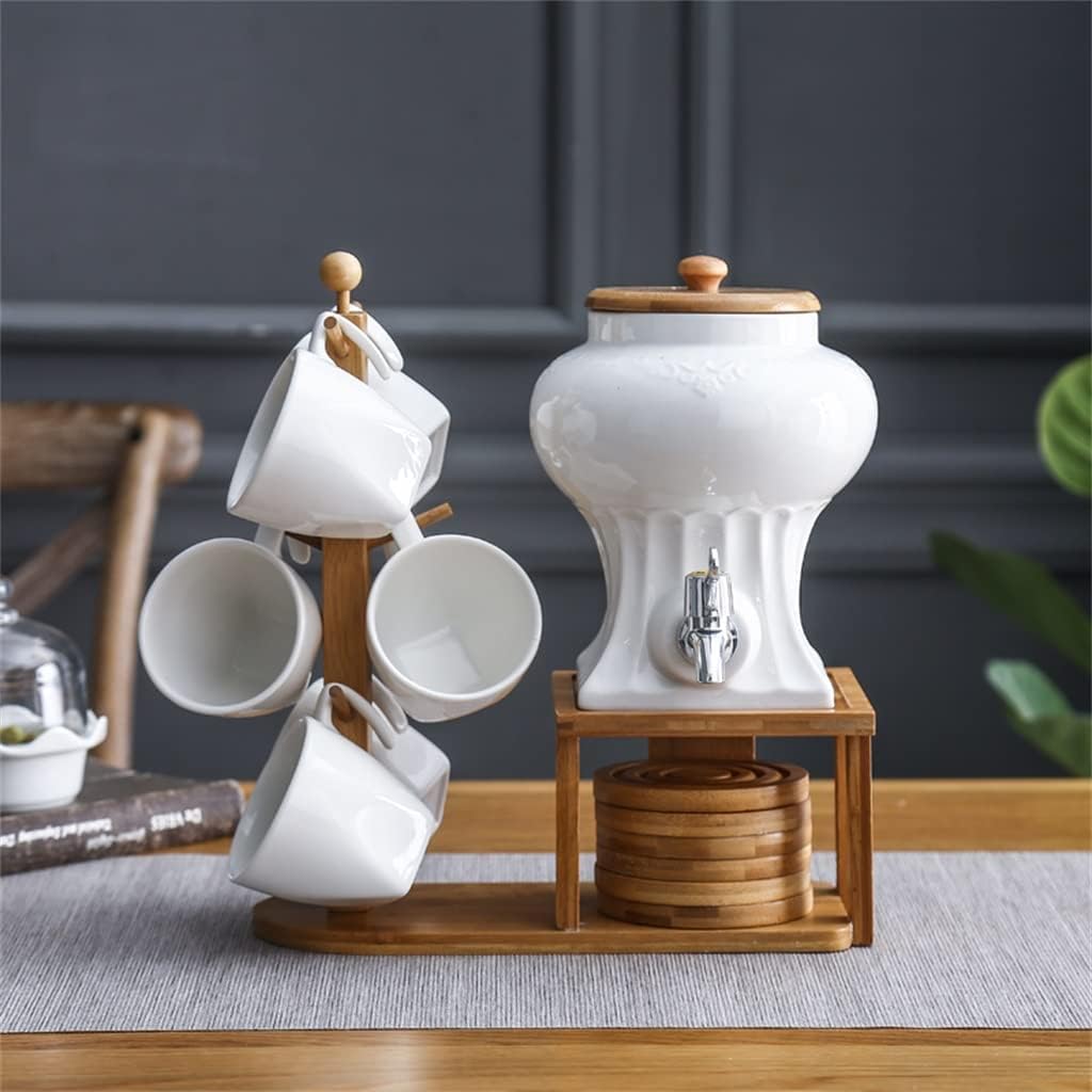 Ceramic Cold Kettle Water Set with Cup and Saucer Shelf Stainless Steel Faucet Water Cup Set tea kettle