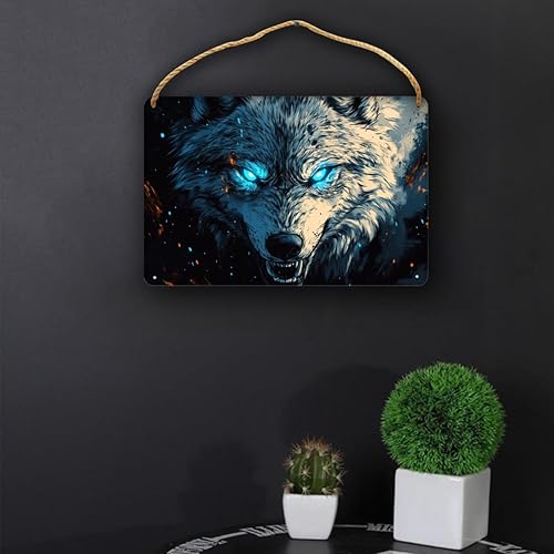 Miniatura 4 de Sci-fi Wolf Wooden Sign 12x8 Inch - Decor for Cyber Aficionados & Wolf Admirers, Great for Sci-Fi-Themed Rooms & Art Galleries