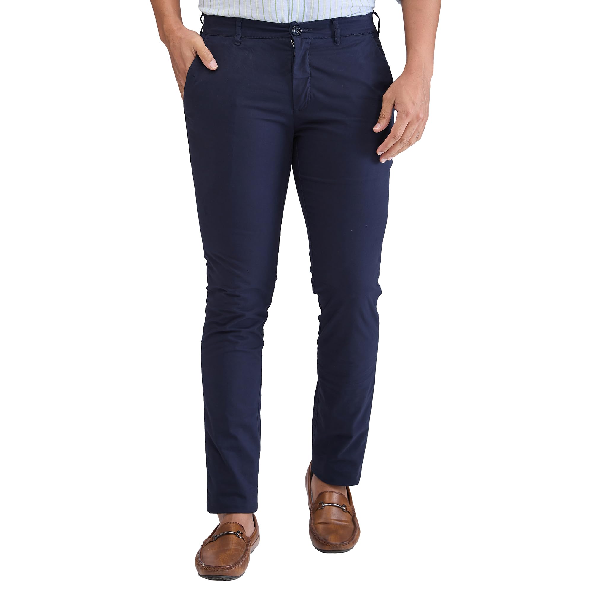 Men's Super Slim Fit Cotton Blend Solid Piece Dyed Pattern Flat Front Casual Trouser-image-44