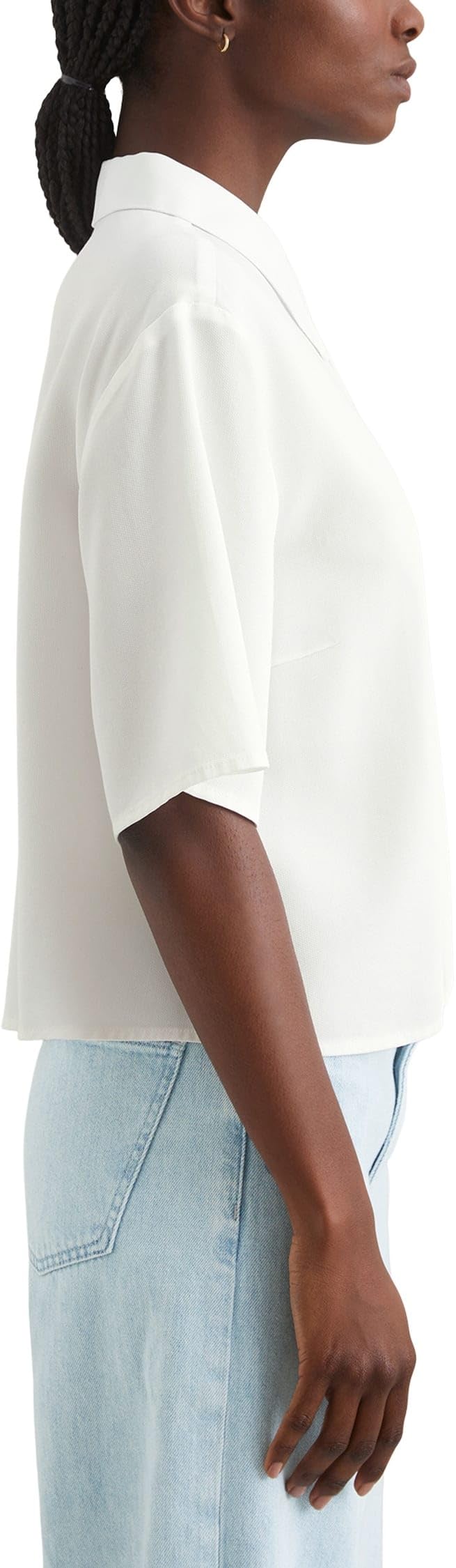 Marc O'Polo Denim Damen Kurzarmbluse mit Kentkragen Cropped, Weiß (Silky White), XXL