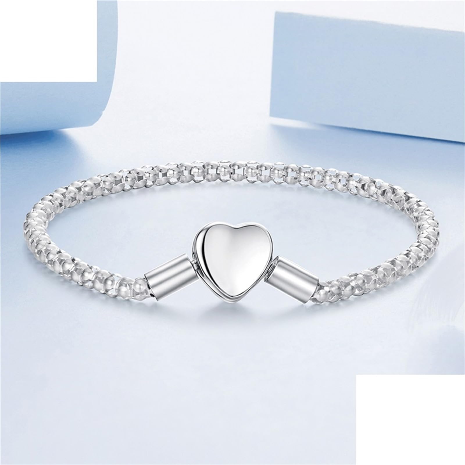 Bracelet Femme Argent Bracelet basique en argent sterling avec cœur for femme, breloques, perles, bijoux fins à faire soi-même